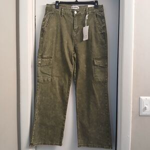 New! Disclosure Women's Olive Green Wide Leg Cargo Jeans 14W